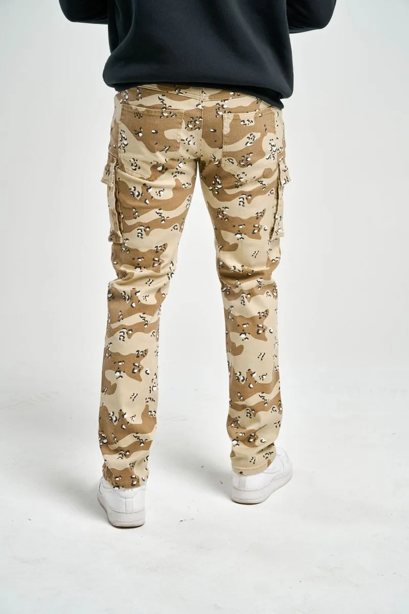 SK SLIM STRAIGHT FIT STRETCH CARGO CAMO PANTS MULTI COLORS