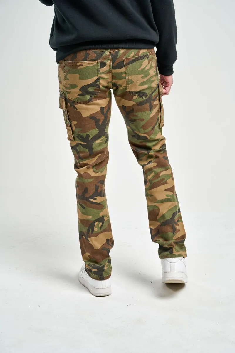 SK SLIM STRAIGHT FIT STRETCH CARGO CAMO PANTS MULTI COLORS