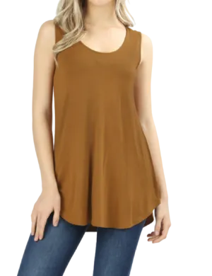 Sleeveless Dolphin Hem Tunic - Coffee PLUS