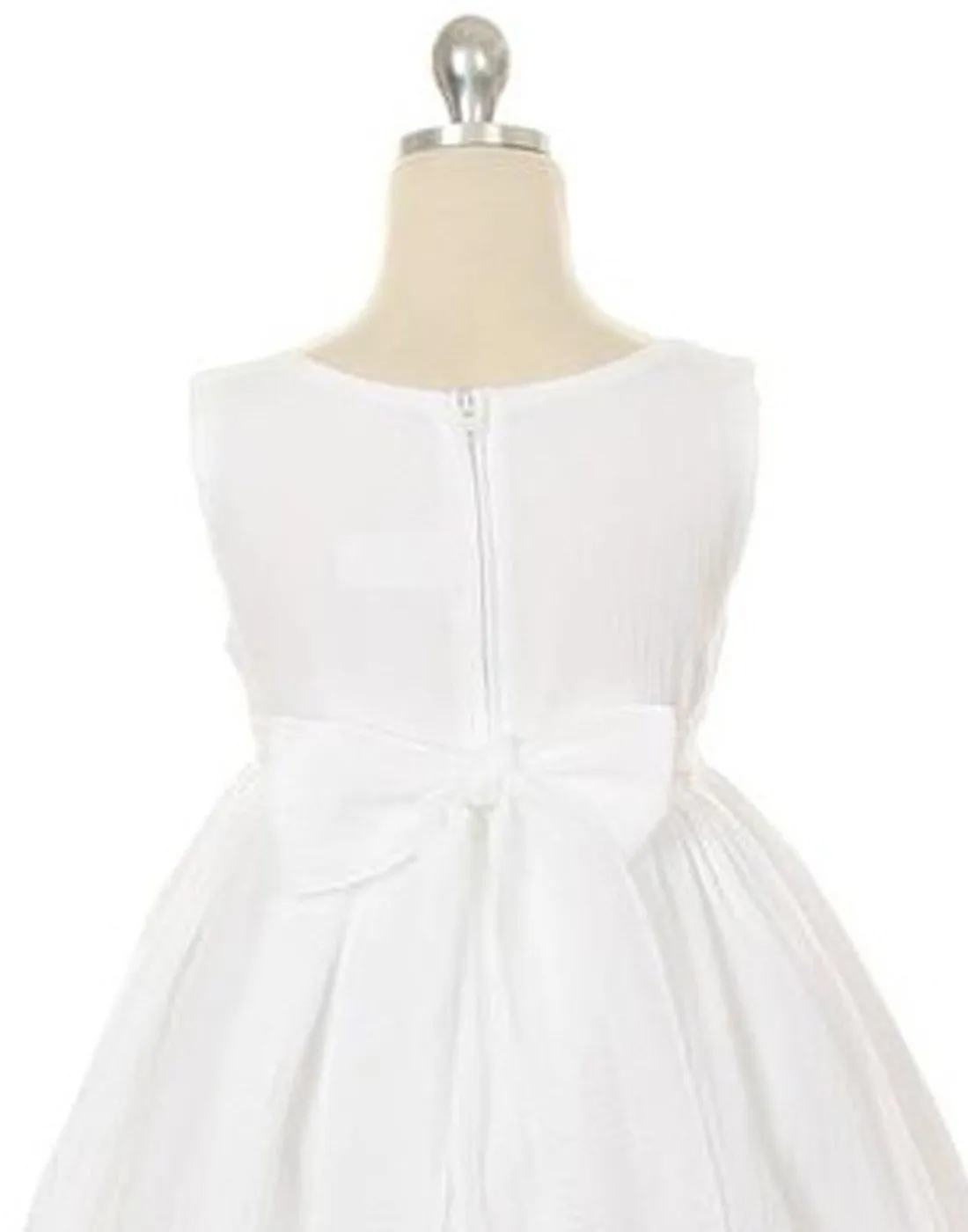 Sleeveless Linen Dress with Flower Trims - White