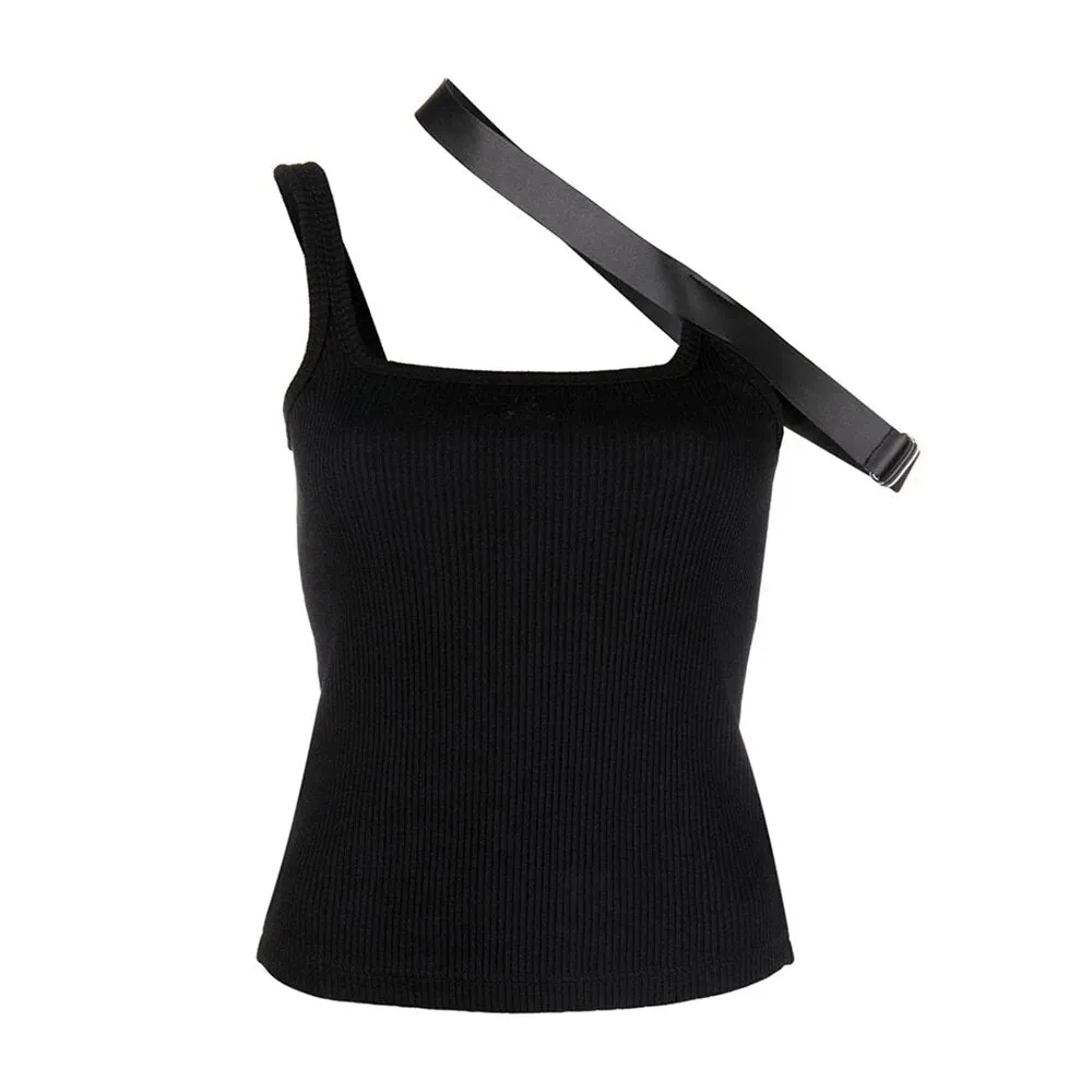 Slimming Casual Vests For Women Daigonal Collar Sleeveless Minimalist Summer Streetwear Tank Tops Female Fashion