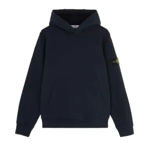 Stone Island Junior Cotton Fleece Pullover Hoodie in Navy Blue