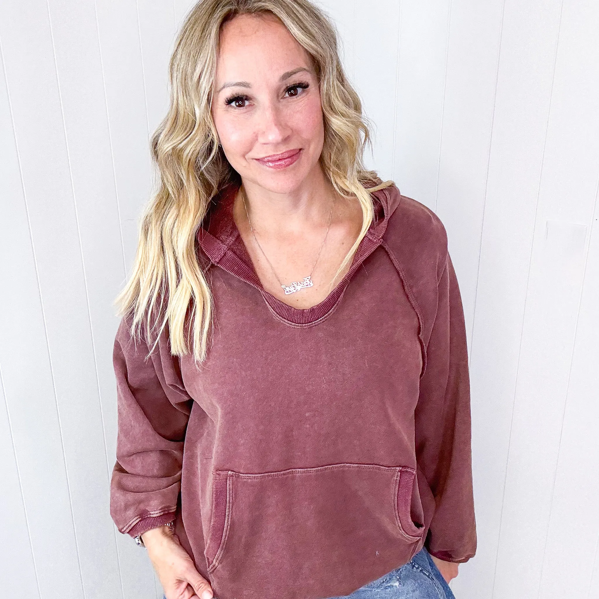 Street Chic Open V Neckline Terry Pullover Hoodie in 3 Options