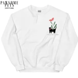 SWEATSHIRT - BLACK CAT WITH FLOWER(UPPER RIGHT)