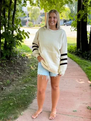 Sweatshirt W/Knit Stripe Sleeve