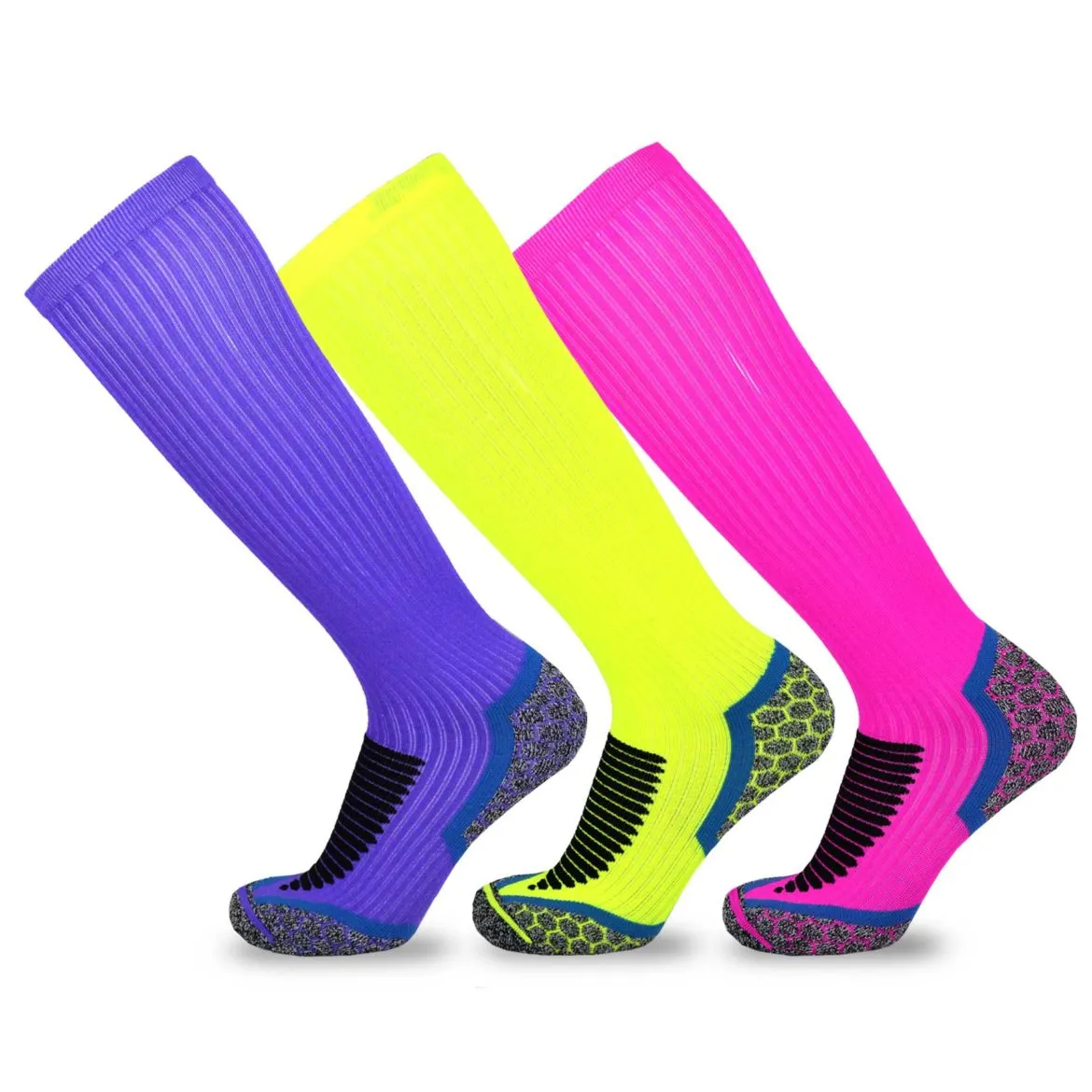 TeeHee Socks Men's Compression Polyester Over The Knee High Assorted 3-Pack (11864)