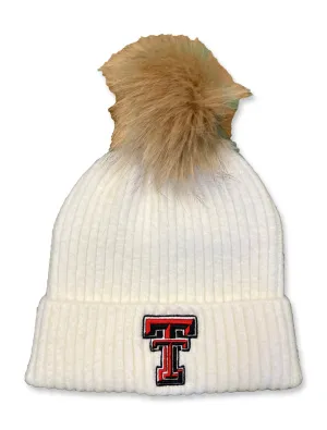 Texas Tech "Solid Double T" Cable Knit Fur Pom Beanie