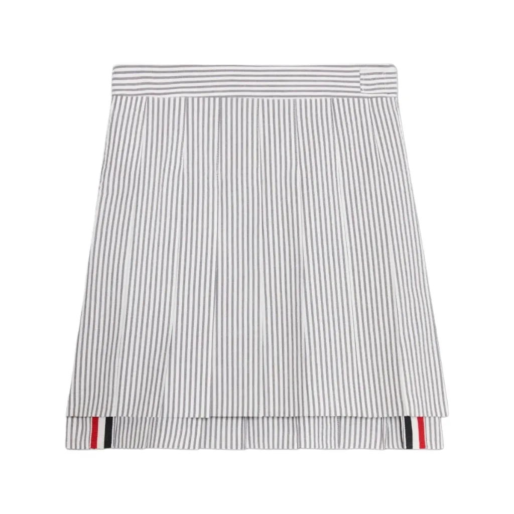 Thom Browne Kids Cotton Seersucker Drop Hem Mini Pleated Skirt