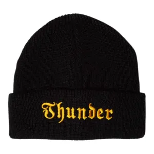 Thunder Embroidered Evil Cuff Beanie Black