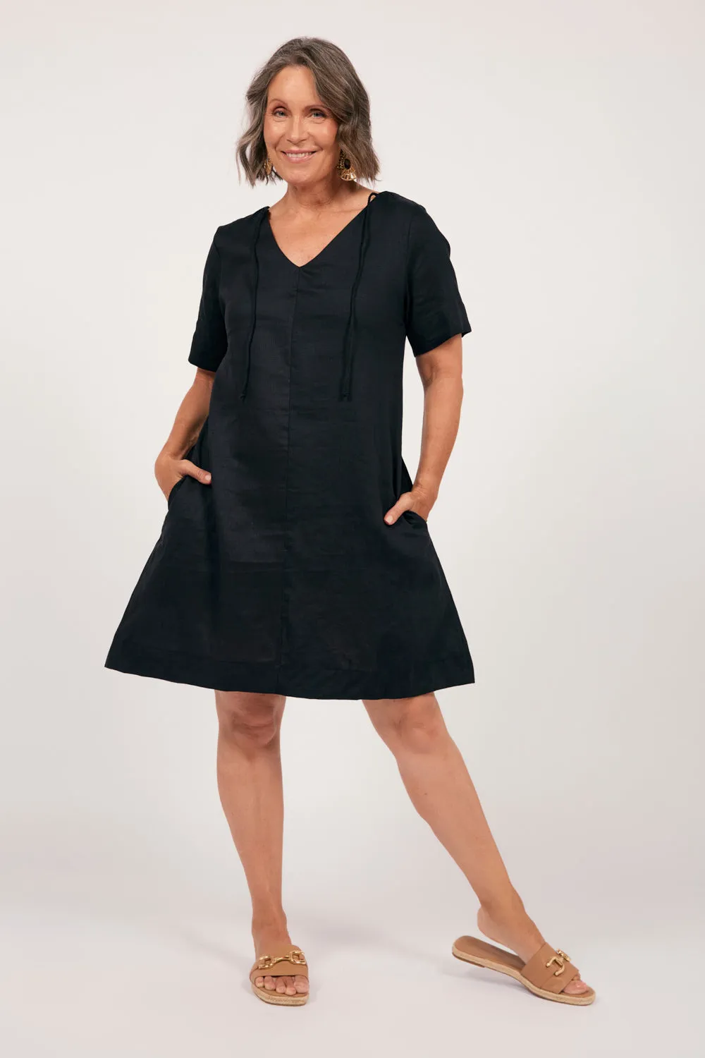 Tilly Linen 2-Way Tunic Dress in Black