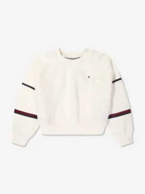 Tommy Hilfiger Girls Global Stripe waffle Sweatshirt in White