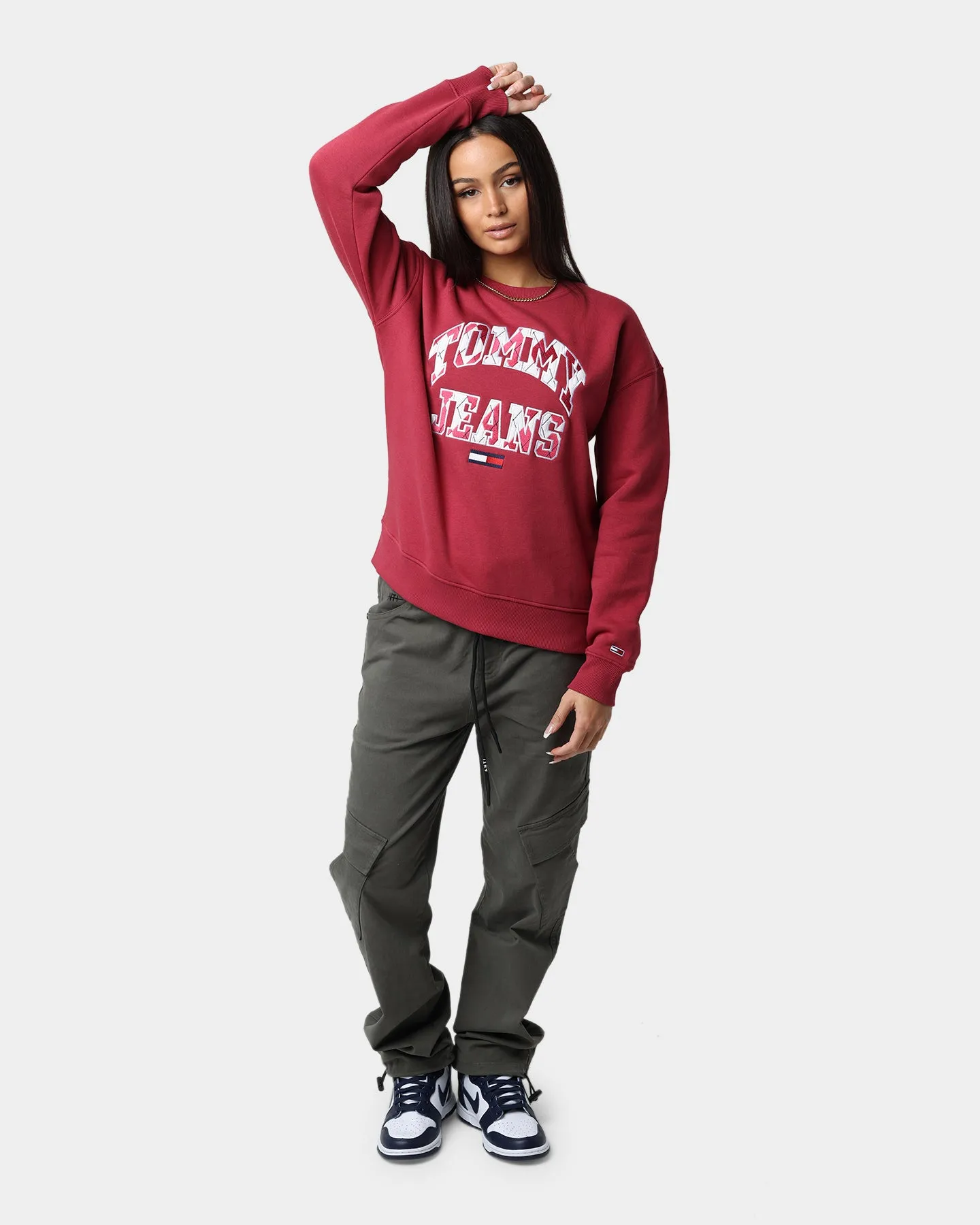 Tommy Jeans Women's Boxy Argyle Crewneck Cranberry