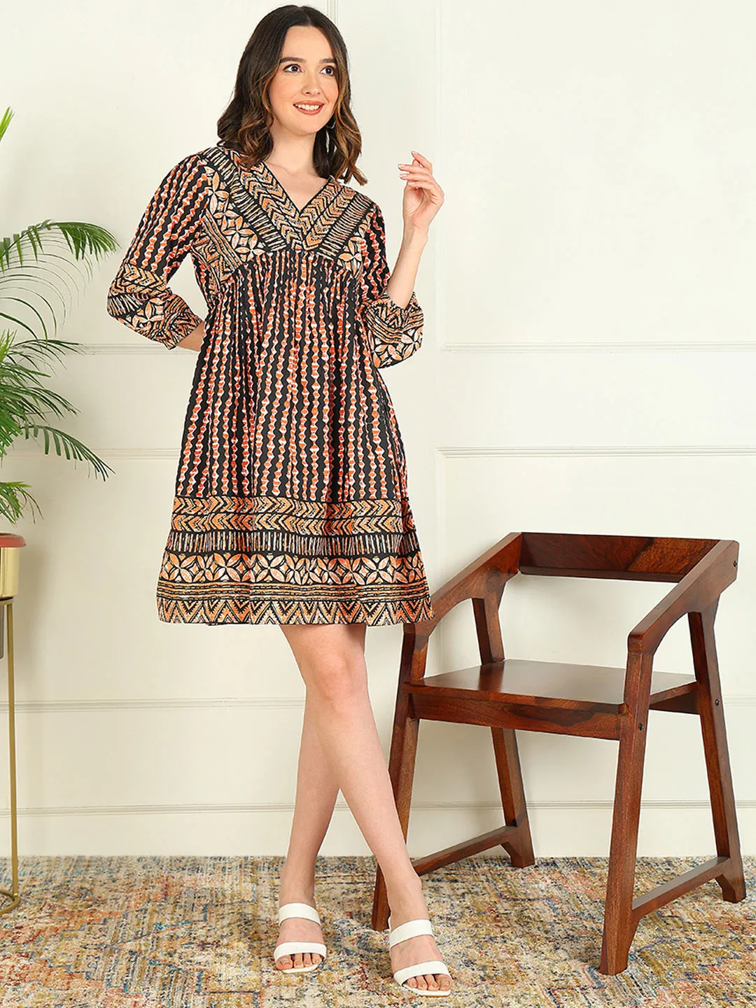 TUNIC-Flared Printed Viscose Rayon Dress