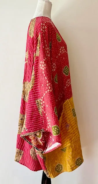 Ultra Lux Kantha Stitched Cotton Sari Split Tunic (Two Tone)