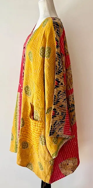 Ultra Lux Kantha Stitched Cotton Sari Split Tunic (Two Tone)