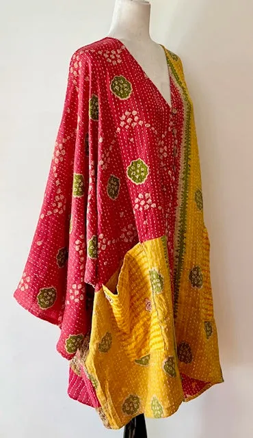 Ultra Lux Kantha Stitched Cotton Sari Split Tunic (Two Tone)