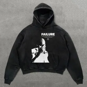 Unisex Failure Print Long Sleeve Hoodies