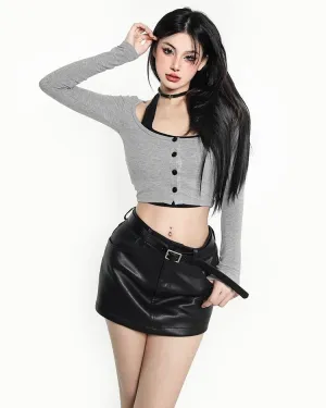 Vera Button Up Long Sleeve Halter Cropped Top