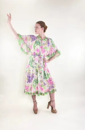 Vintage Leonard Silk Chiffon Ruffled Floral Dress