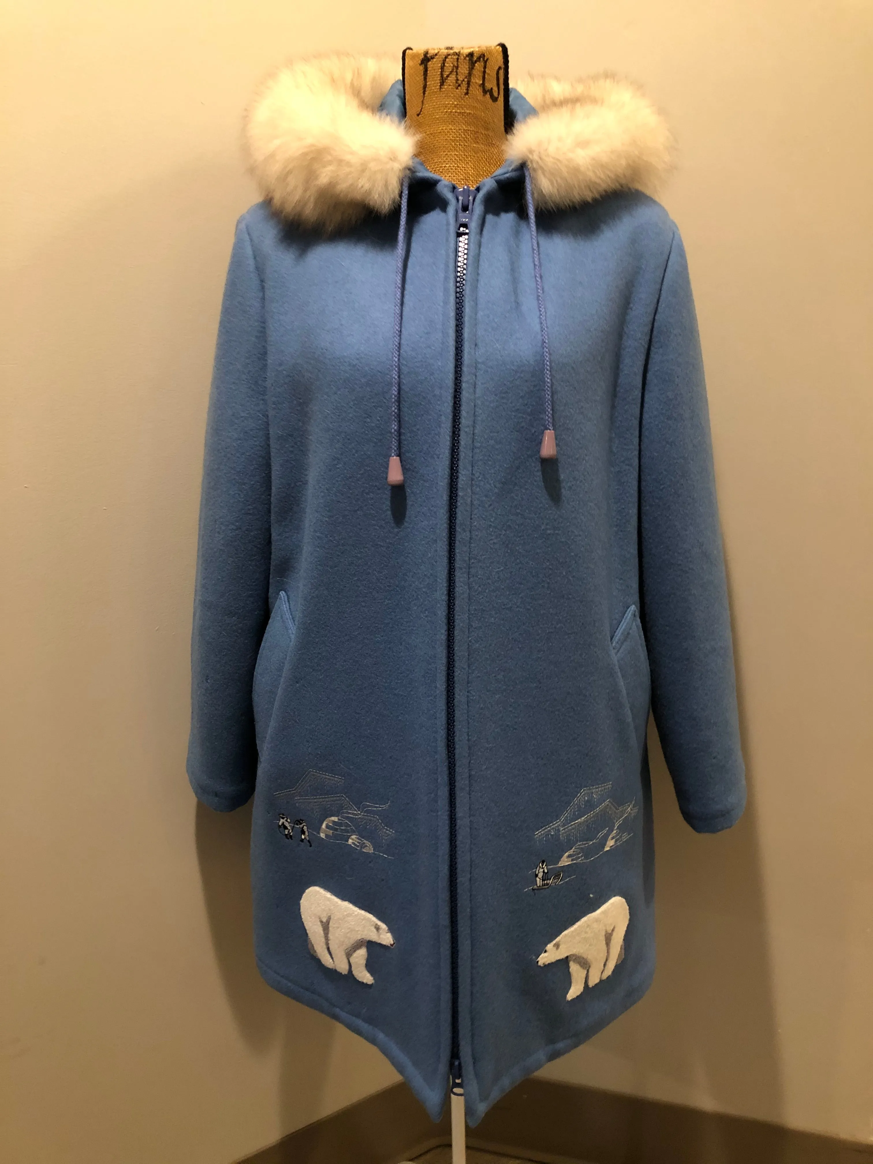 Vintage Northern Sun Light Blue Northern Parka with Polar Bear Motif, Made in Canada, SOLD