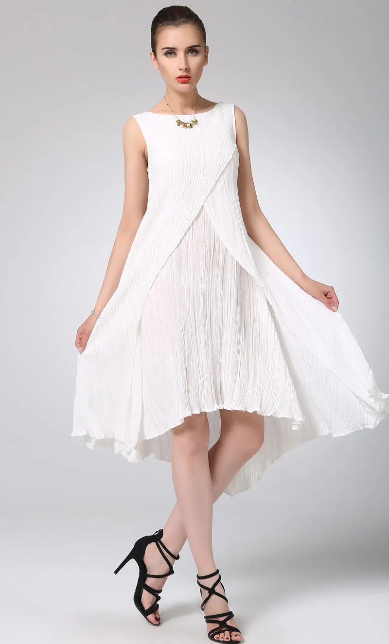 White linen dress mini cute dress (1230)