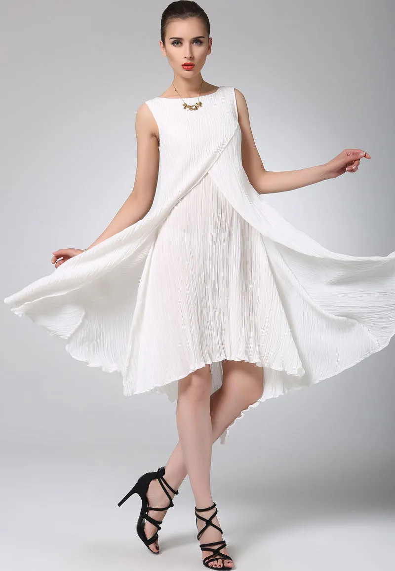 White linen dress mini cute dress (1230)