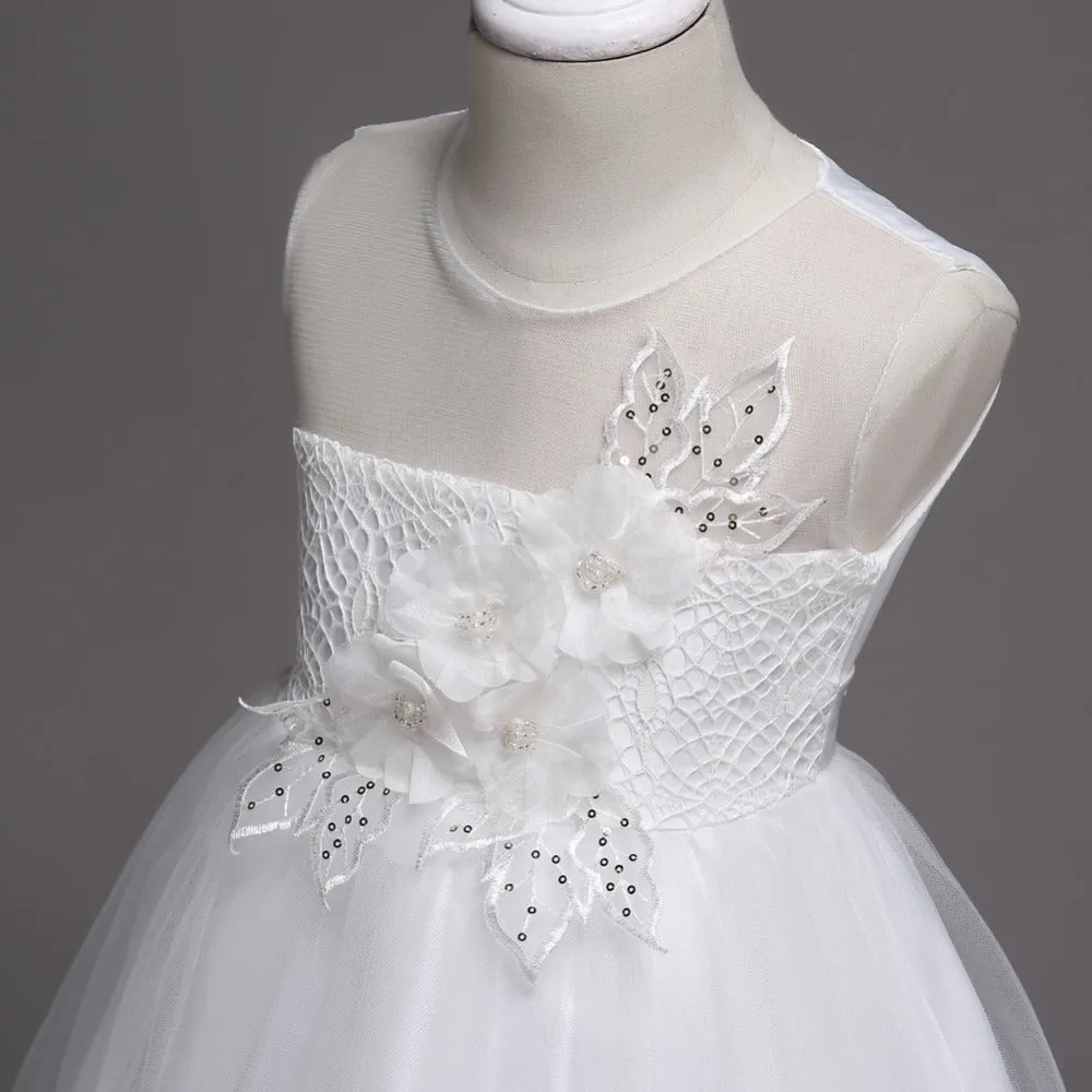 White Petal Floral Party Dress (2 - 8 Yrs)