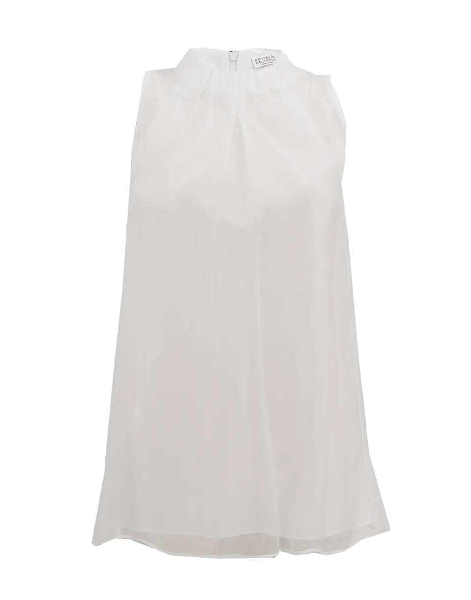 White Silk Double Layer Top