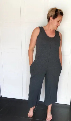 Wide Leg Coal Bamboo Romper XXL/XXXL ONLY