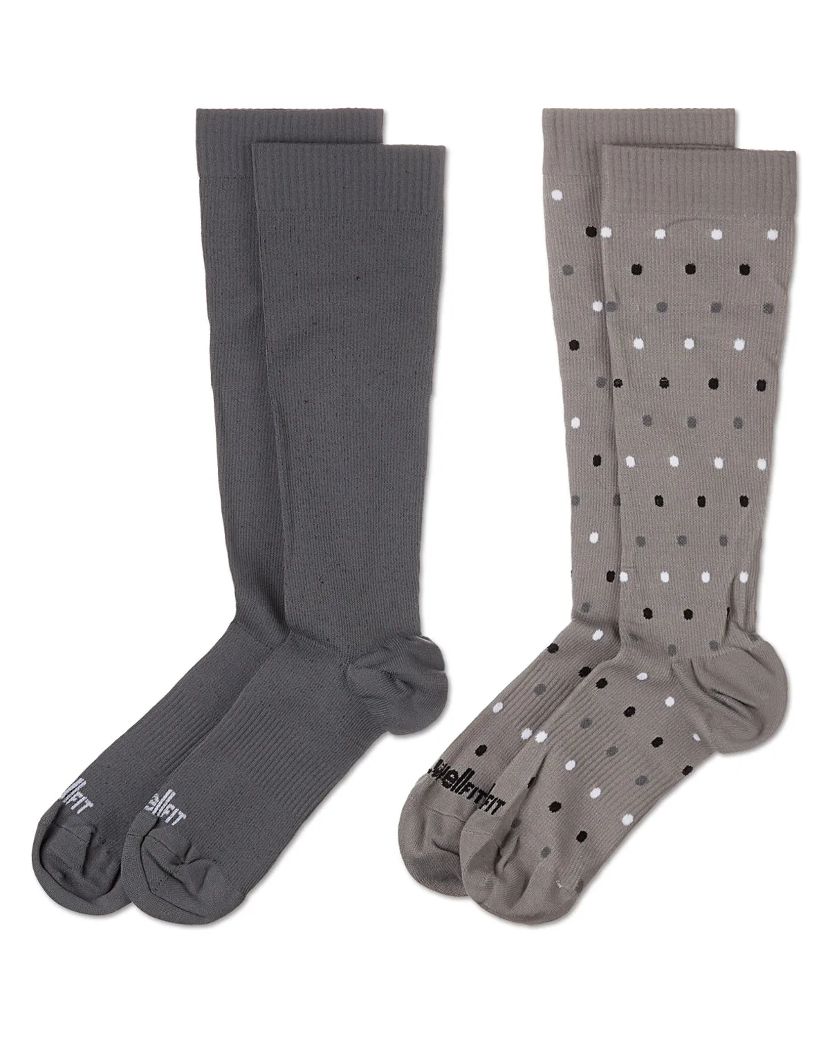 Women's 2 Pair Pack Dotted/ Solid Compression Socks