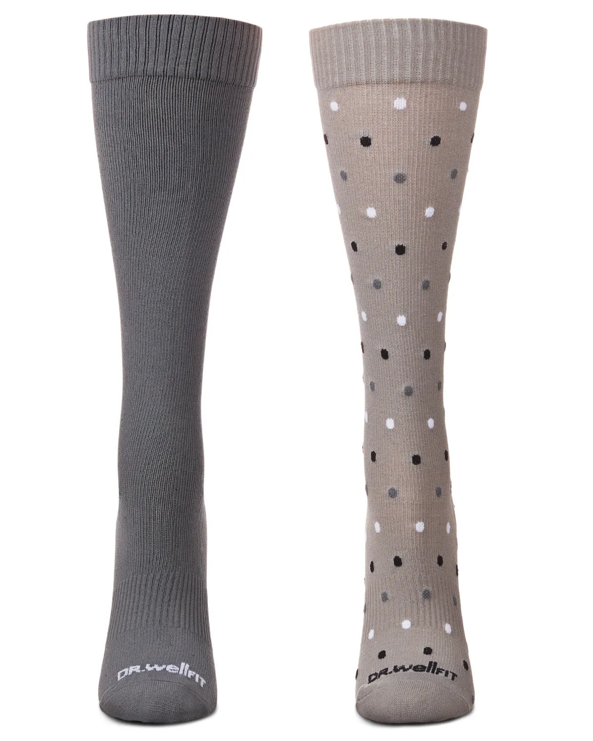 Women's 2 Pair Pack Dotted/ Solid Compression Socks