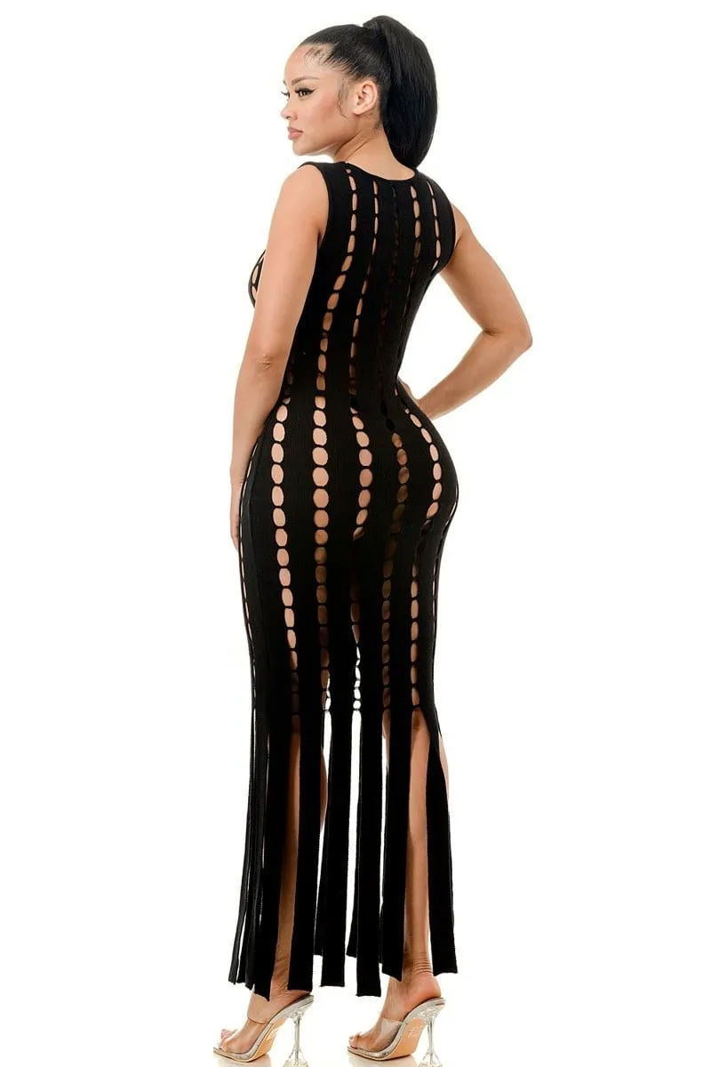 Women's cut-out fringe dress