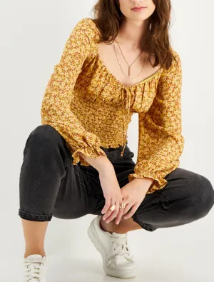 Women's Floral Top,Mustard