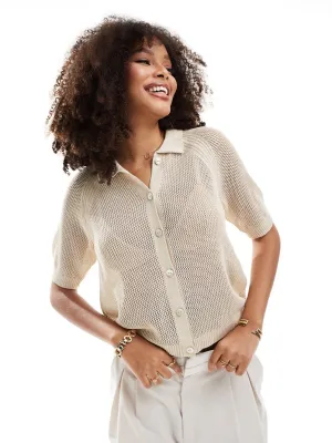 Women's Open Knit Top,Light Beige