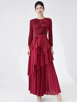 Women's Truly Pleated Long Skirt & Top Set