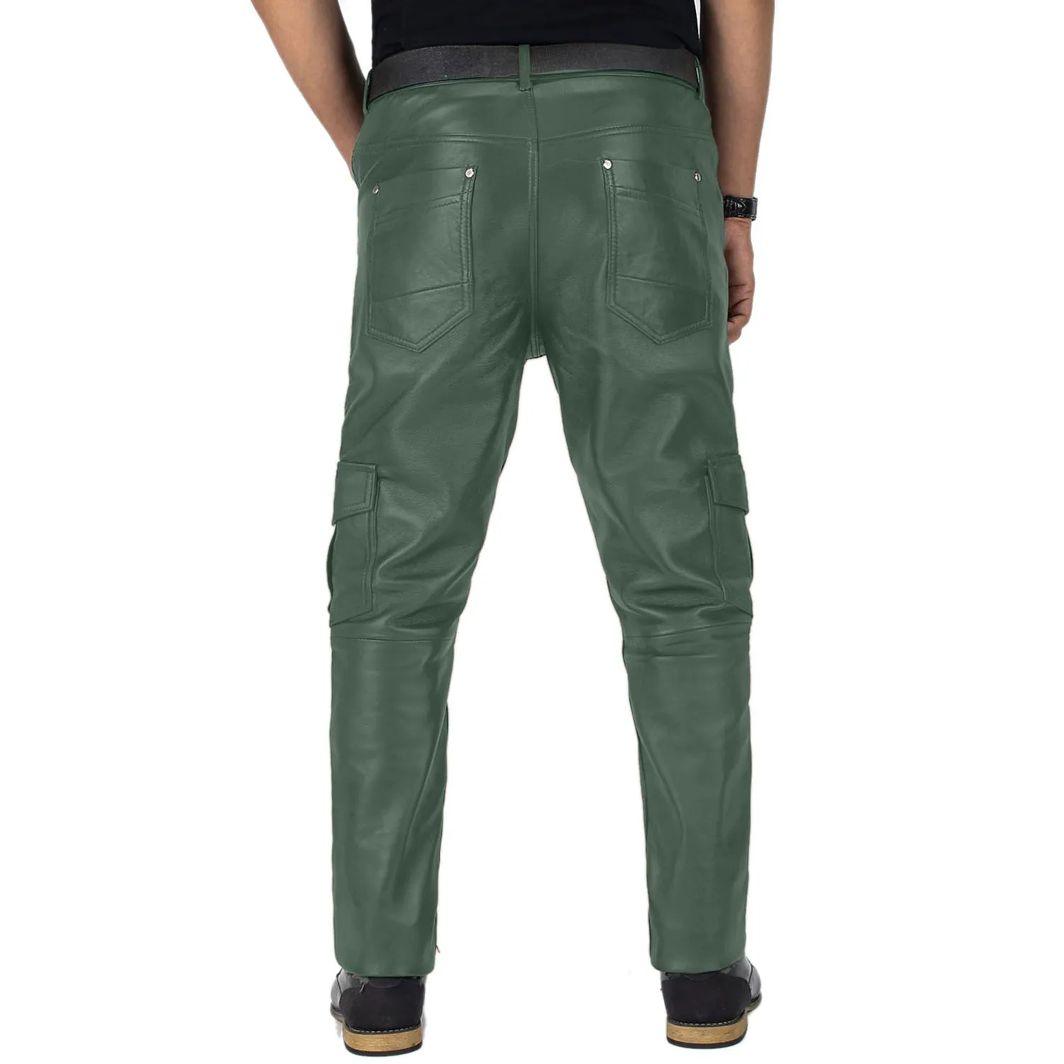 Ylira Men's Green Leather Cargo Pants